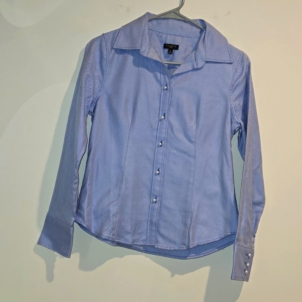 Talbots blue white button down top. Size 2 petite.